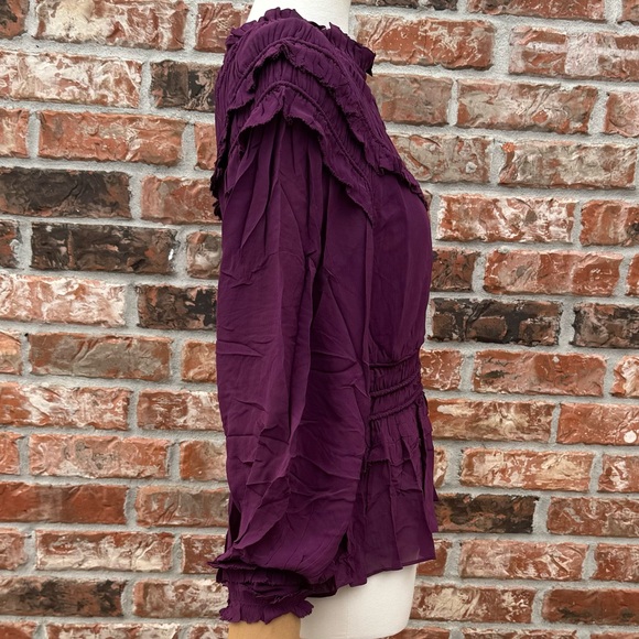SOLD ELSEWHERE NWT FARM Rio burgundy/purple ruffled long sleeve gathered blouse - Picture 4 of 13